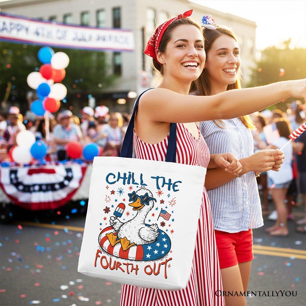 Chill The Fourth Out Goose Canvas Tote Bag, Funny 4th of July