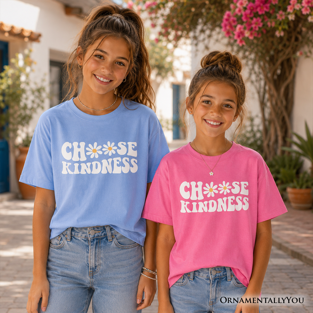 Kids Choose Kindness Daisies T-Shirt Retro Groovy Graphic Tee
