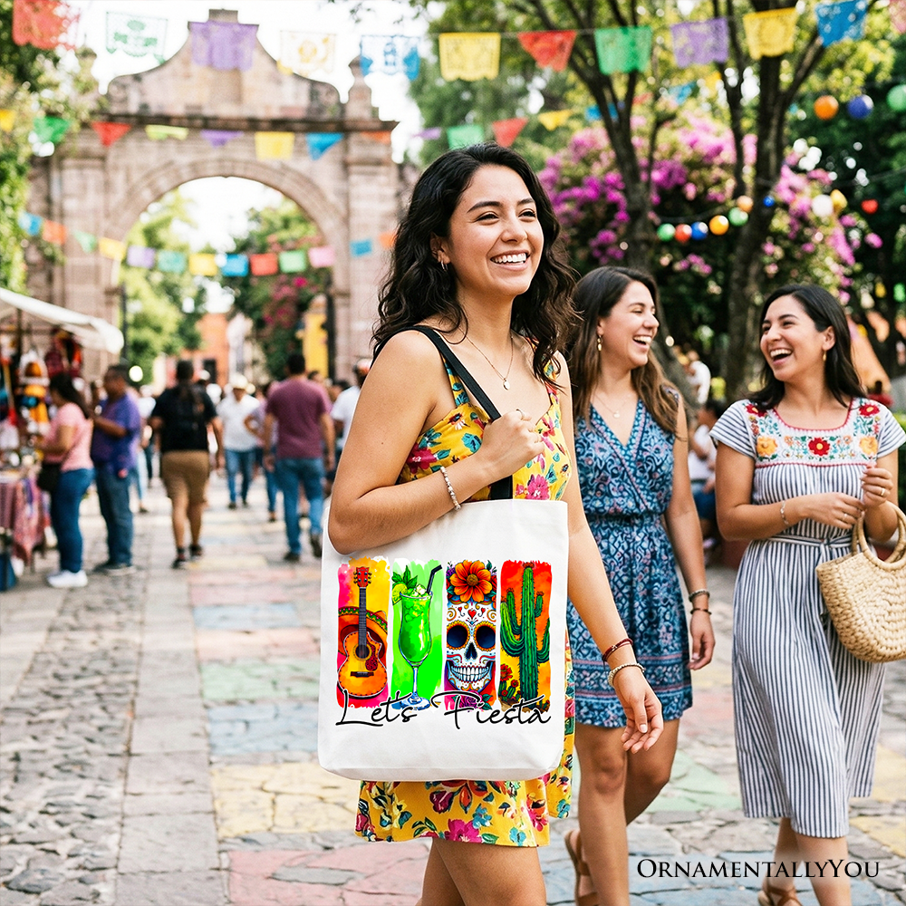 Cinco De Mayo Let’s Fiesta Brushstroke Tote Bag, Bohemian Shopper