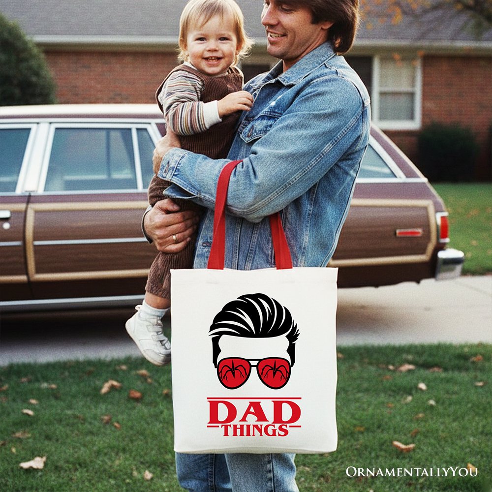 Dad Things Retro Canvas Tote Bag with Red Glasses Graphic