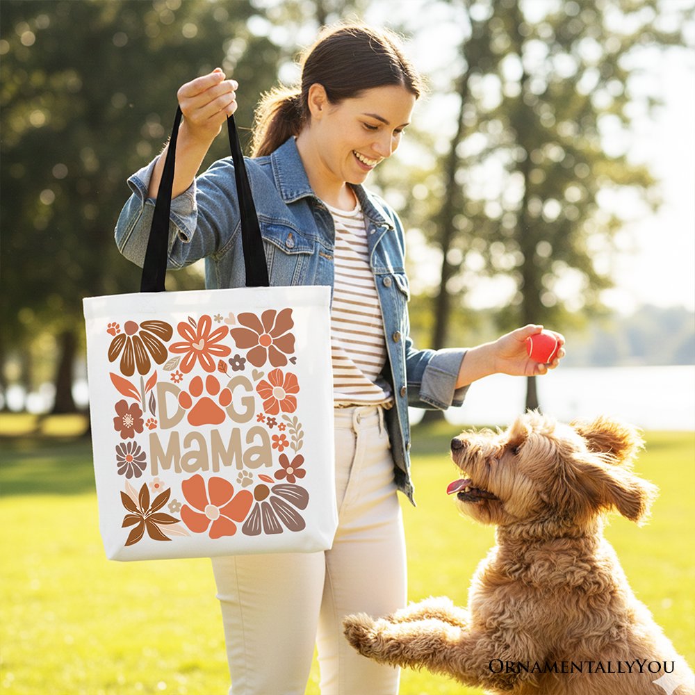 Dog Mama Boho Floral Canvas Tote Bag for Pet Lovers