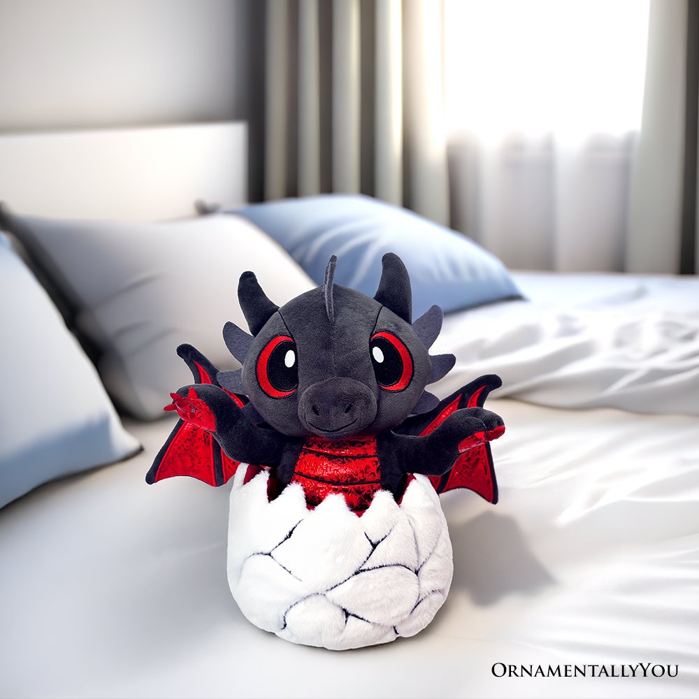 Drogo the Dino Egg Plushie - 12" Black and Red Dinosaur Toy