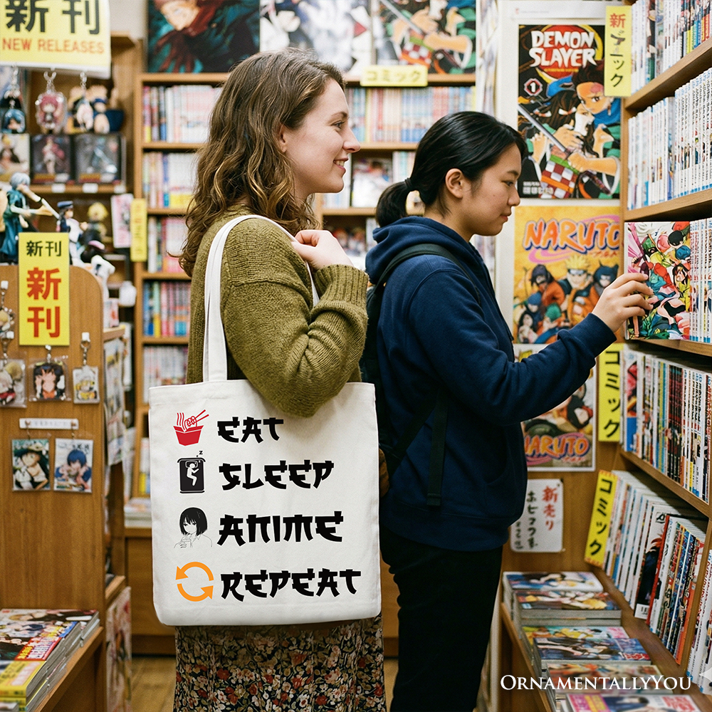 Eat Sleep Anime Repeat Tote Bag, Funny Otaku Gift Shopper
