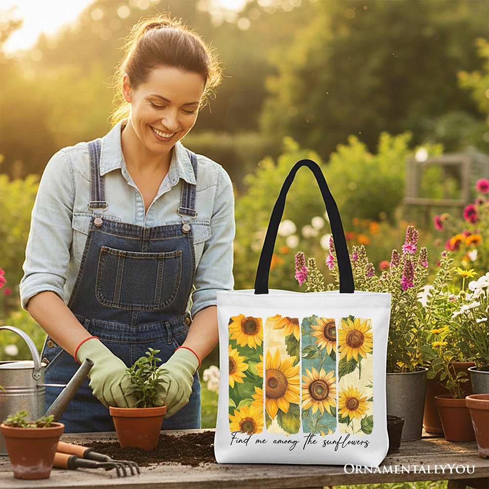 Find Me Among the Sunflowers Floral Canvas Tote Bag, Boho Gift