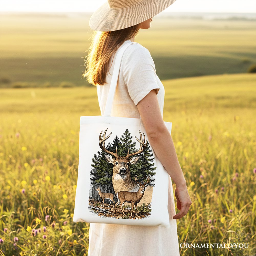 Forest Deers Vintage Grunge Canvas Tote Bag, Nature Shopper