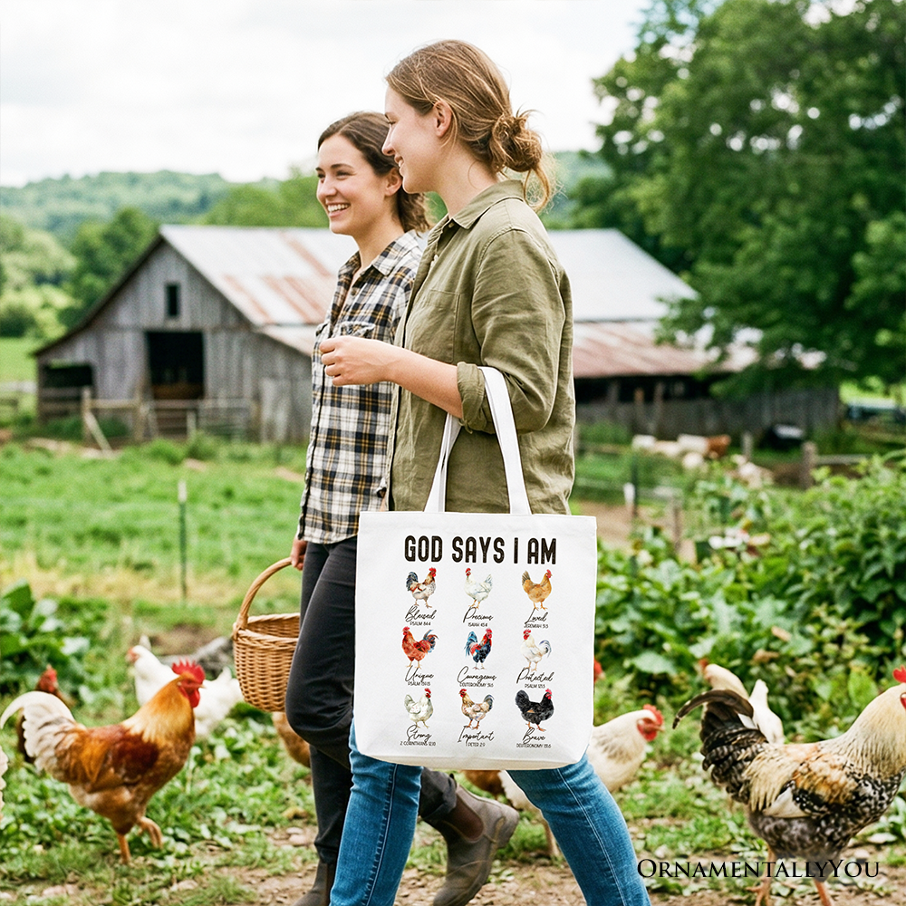 Faith-Based Rooster Tote Bag, Christian Farm Style Shopping Bag