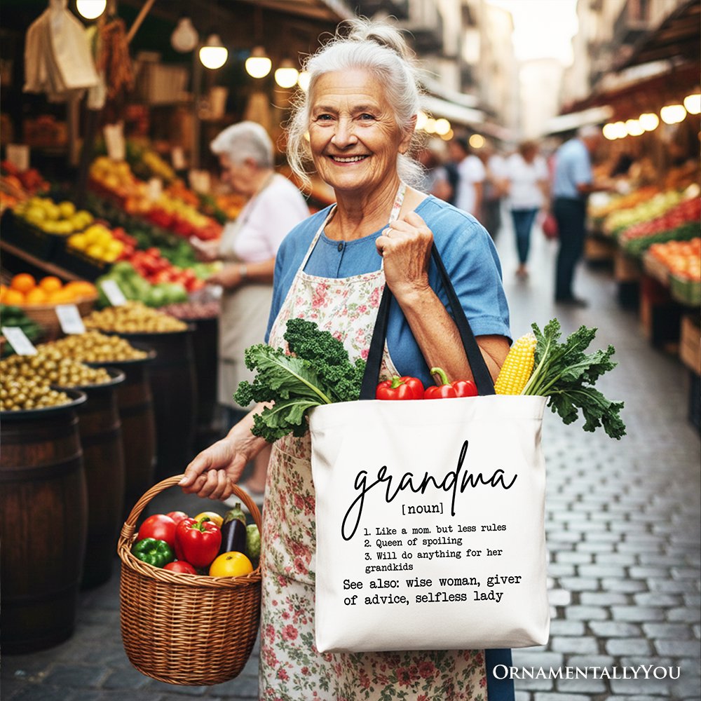 Grandma Definition Canvas Tote Bag, Minimalist Nana Gift Shopper