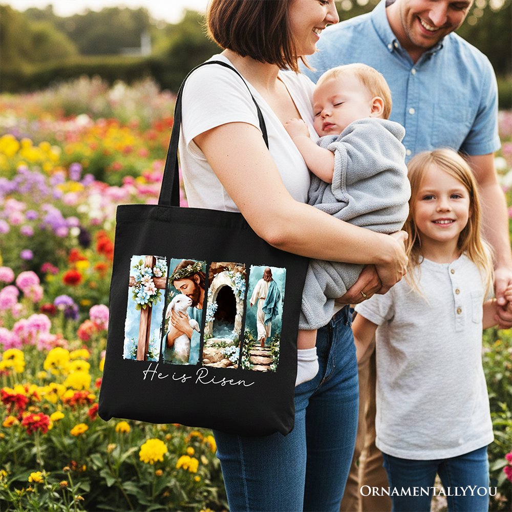 He Is Risen Christian Brushstroke Canvas Tote Bag Easter Gift