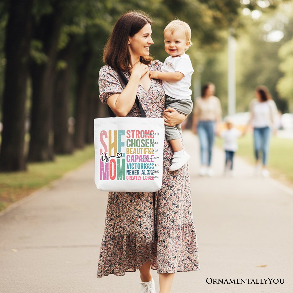 Inspirational Christian Mom Canvas Tote, Affirmation Gift Bag