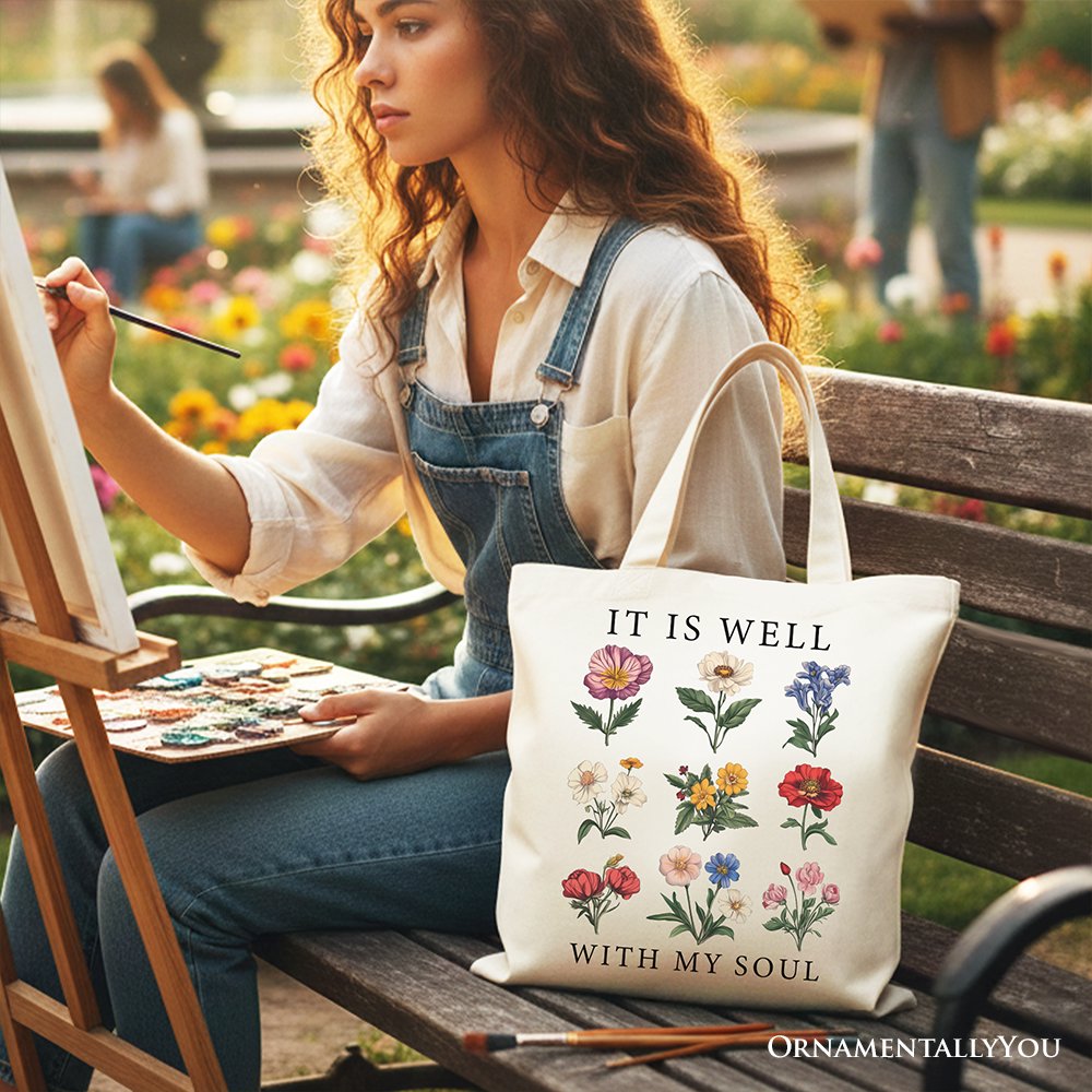 It Is Well With My Soul Floral Canvas Tote Bag, Minimalist Gift