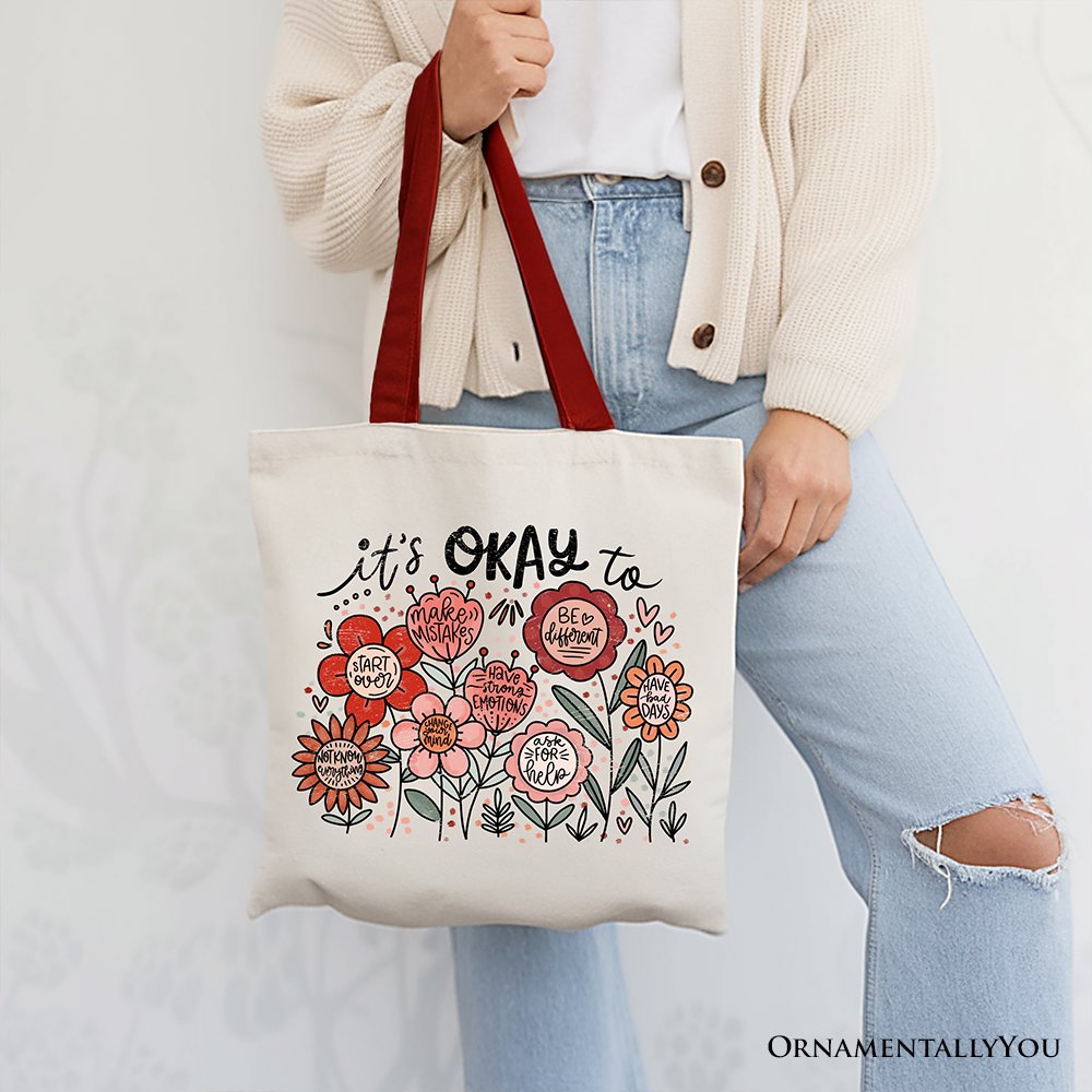 It's Okay Floral Affirmation Canvas Tote Bag Boho Gift