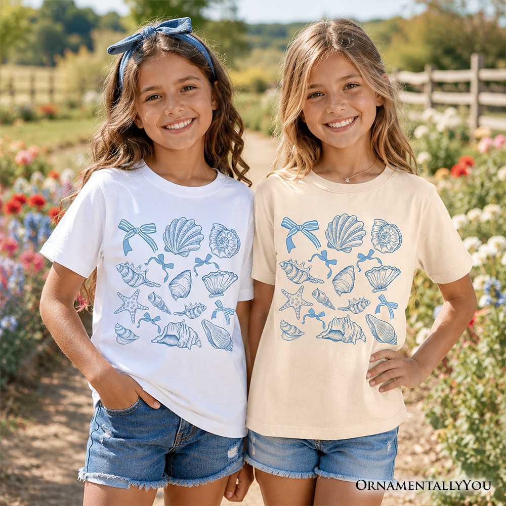 Kids Coquette Seashell Summer T-Shirt, Retro Beach Graphic Tee