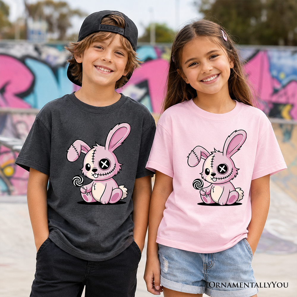Kids Pink Zombies Bunny Cute Gothic Halloween Graphic T-Shirt
