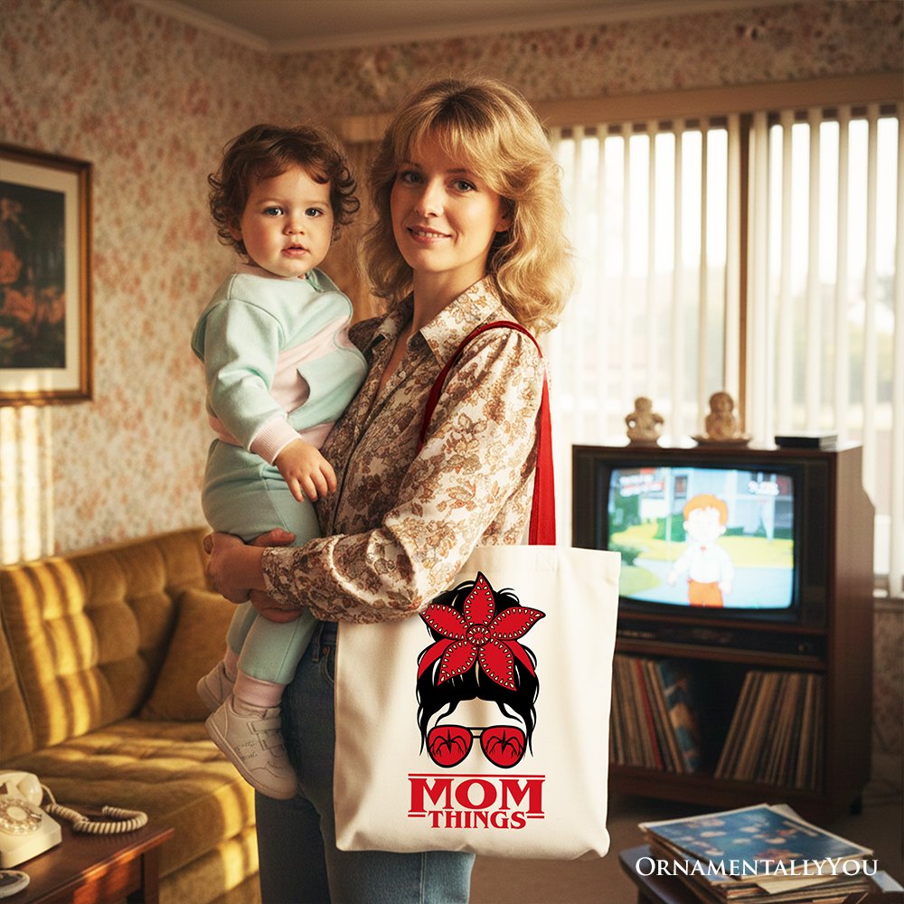 Mom Things Retro Canvas Tote Bag with Red Bandana and Glasses