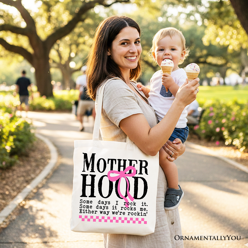 Motherhood Coquette Pink Bow Tote Bag Retro Checkered Shopper