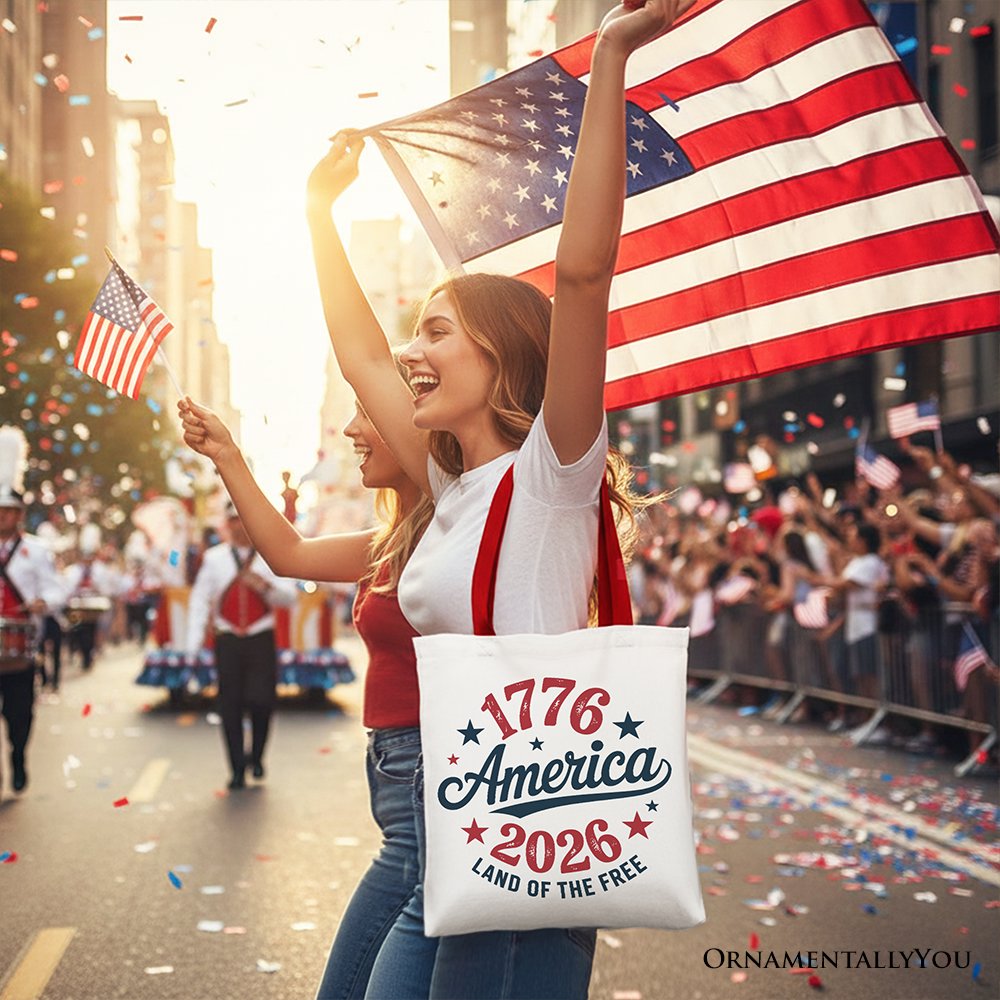 Patriotic 1776-2026 Land of the Free Canvas Tote Bag USA Gift