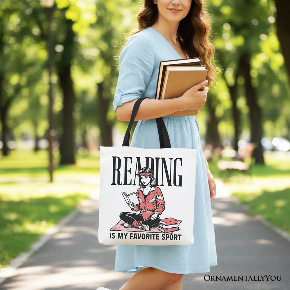 Reading Is My Favorite Sport Canvas Tote Bag, Retro Book Lover Gift