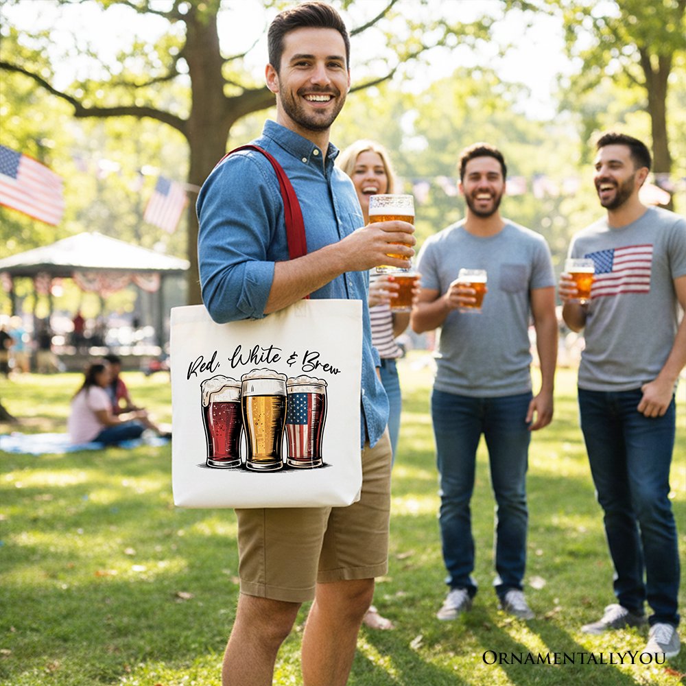 Red White and Brew Patriotic Tote Bag for 4th of July Parties