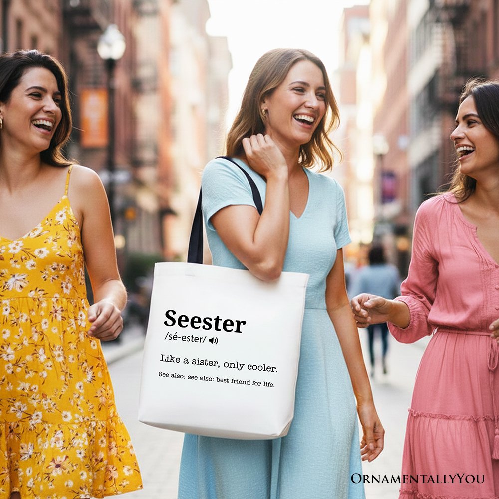Seester Definition Canvas Tote Bag, Funny Sister Gift Shopper