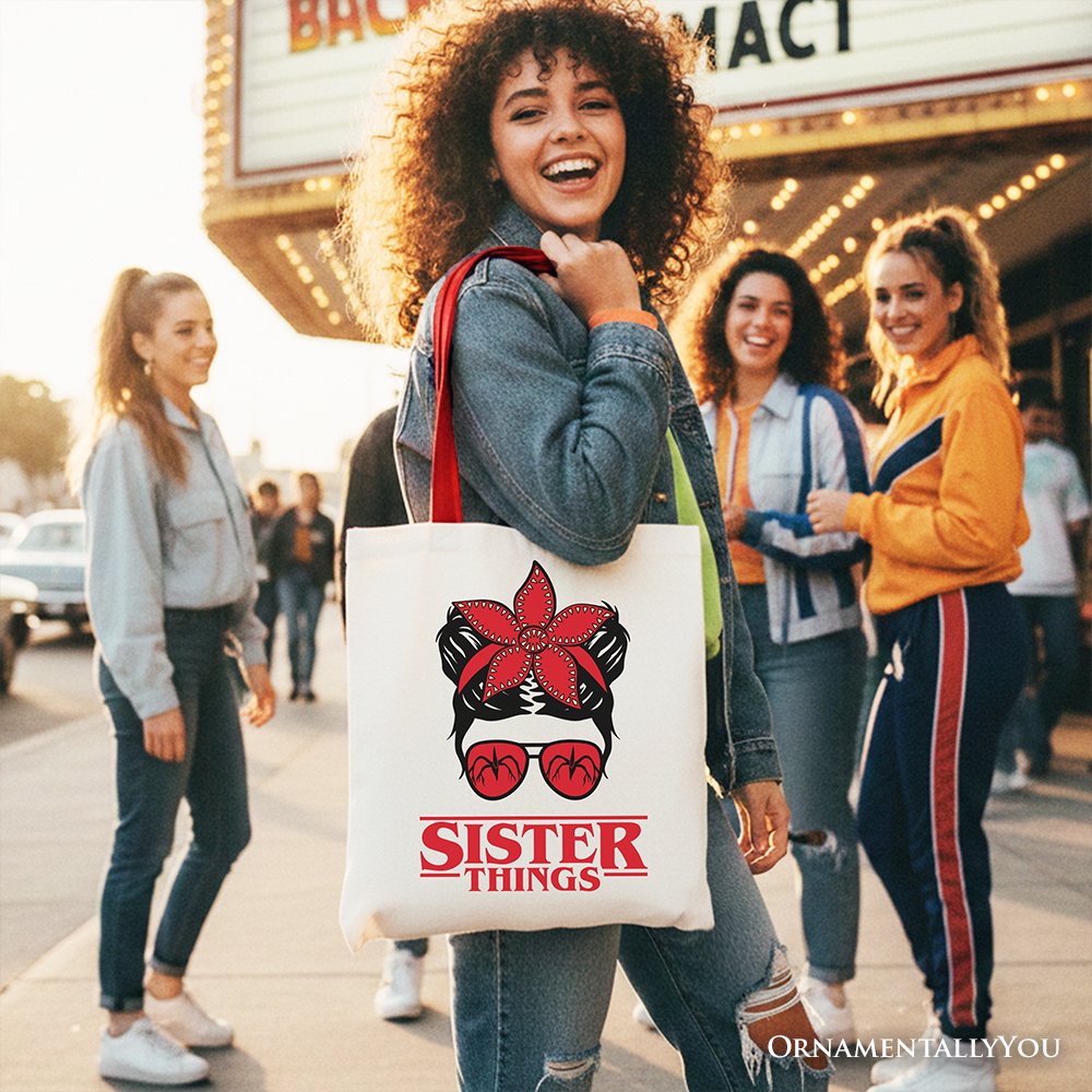 Sister Things Retro Canvas Tote Bag with Red Bandana and Glasses