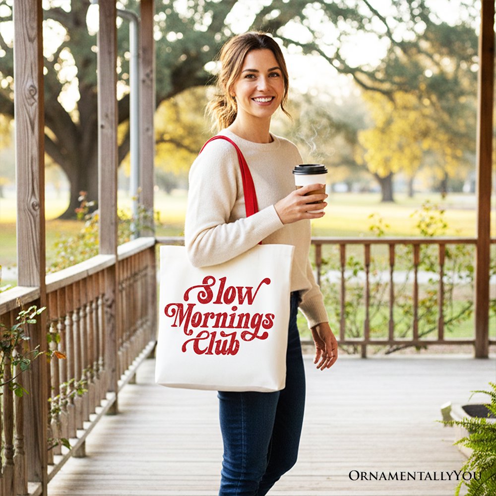 Slow Mornings Club Canvas Tote Bag, Minimalist Vintage Shopper