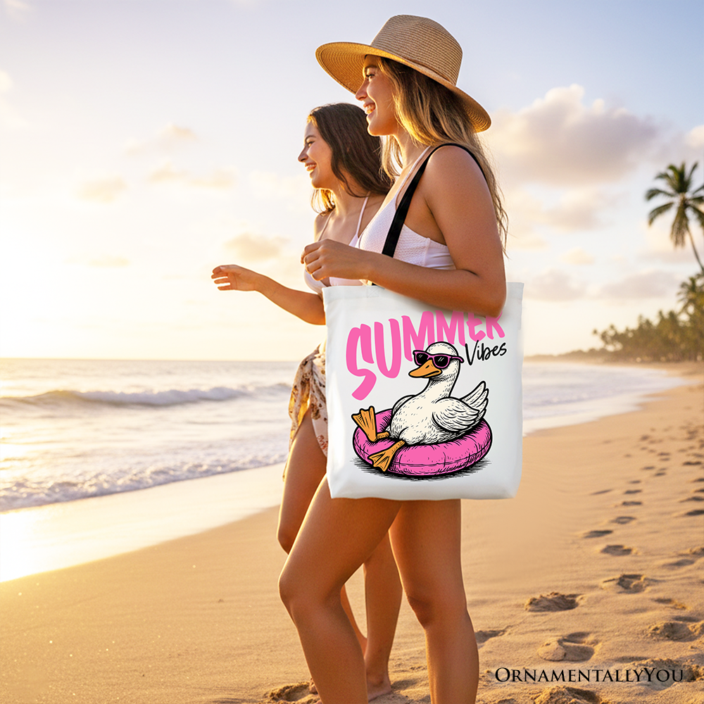 Summer Vibes Goose Tote Bag, Funny Beach Vacation Shopper