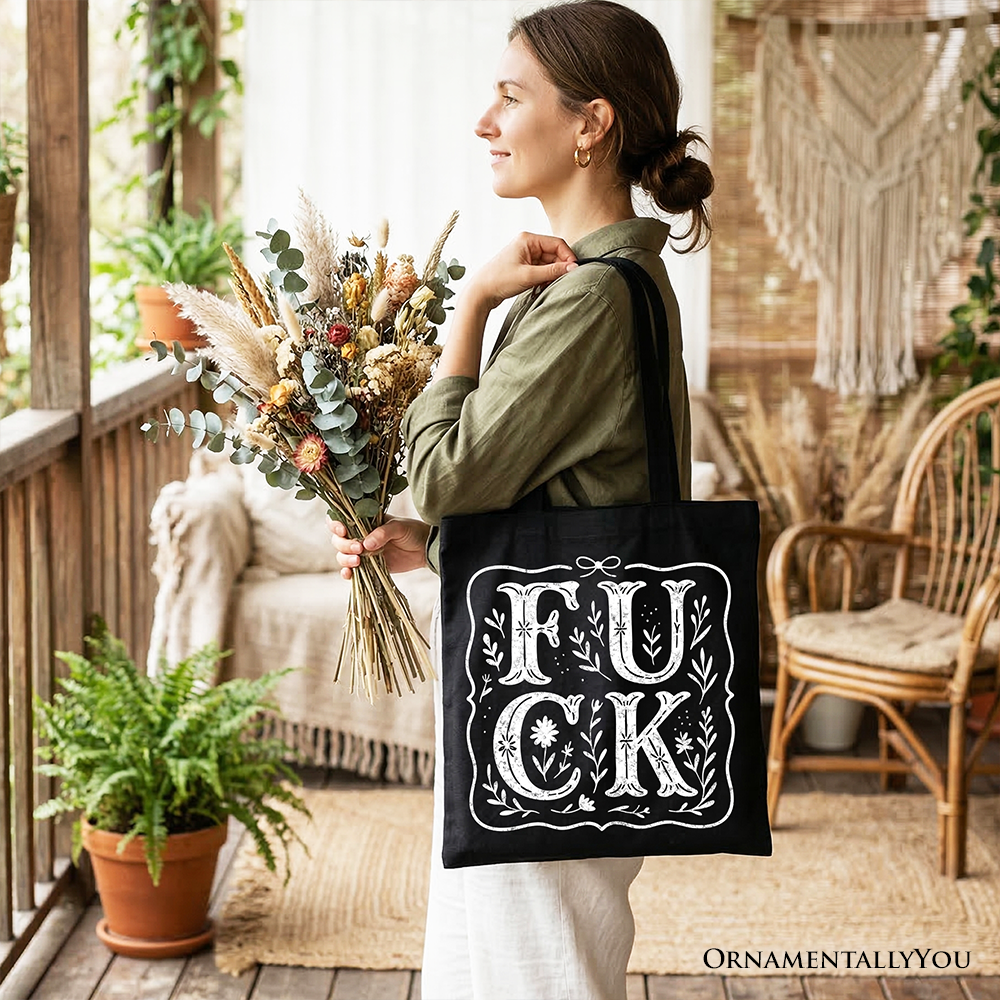Sweary Wildflower Tote Bag - Western Boho Sassy Gift Shopper