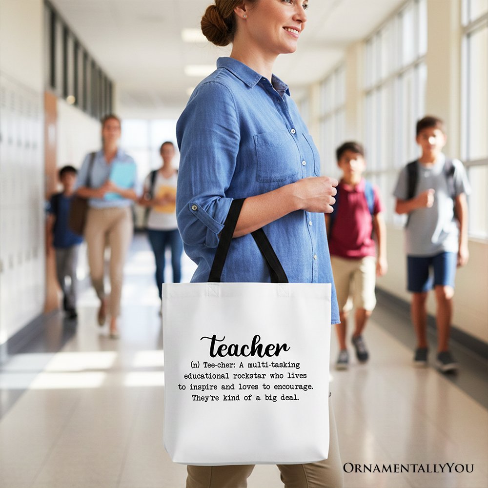 Teacher Definition Canvas Tote Bag, Inspirational Educator Gift