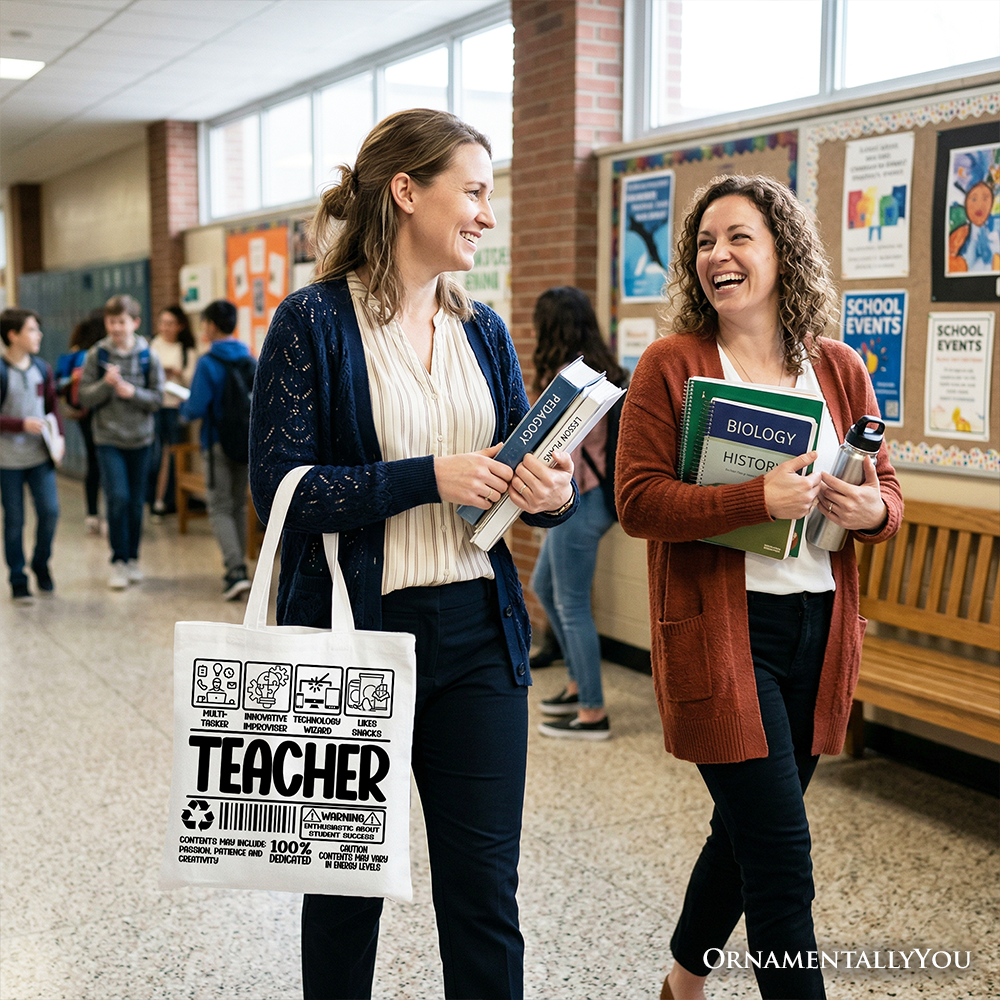 Teacher Label Tote Bag, Funny Barcode Educator Gift Shopper