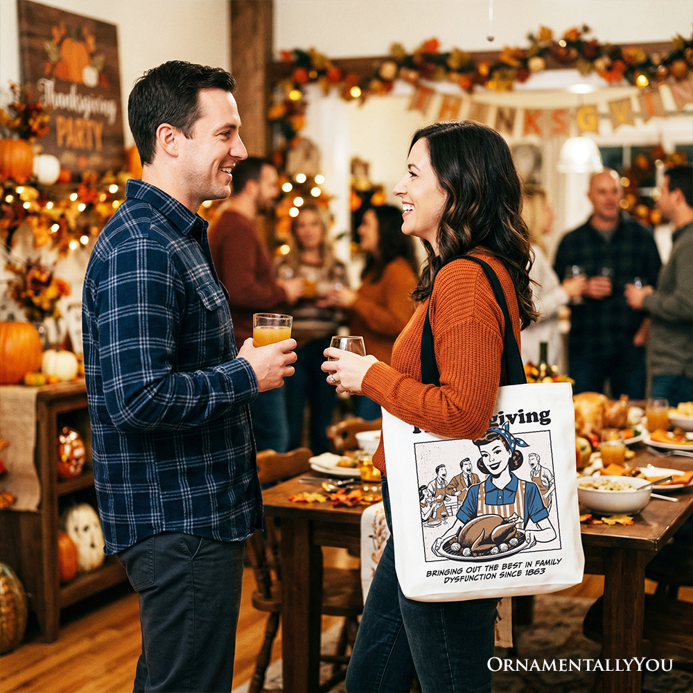Funny Thanksgiving Family Dysfunction Retro Cotton Tote Bag