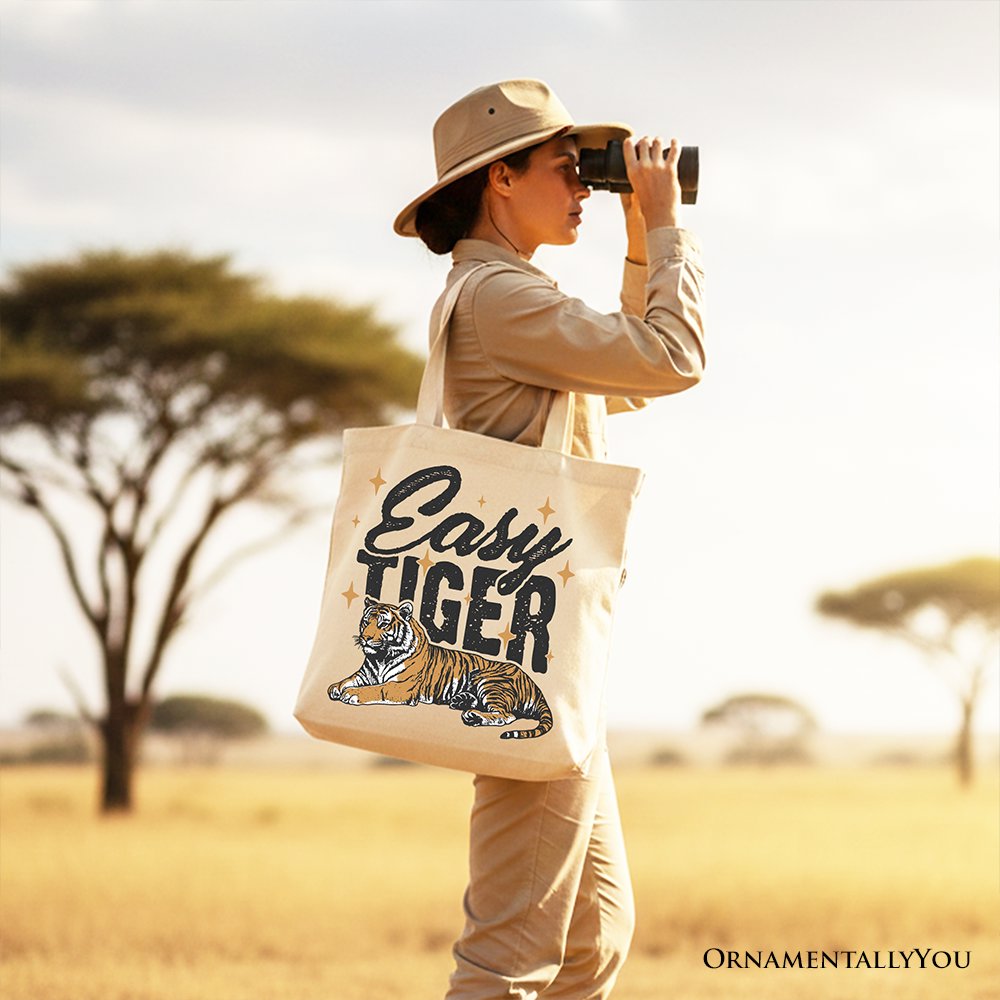 Tiger Retro Grunge Canvas Tote Bag, Vintage Style Animal Print