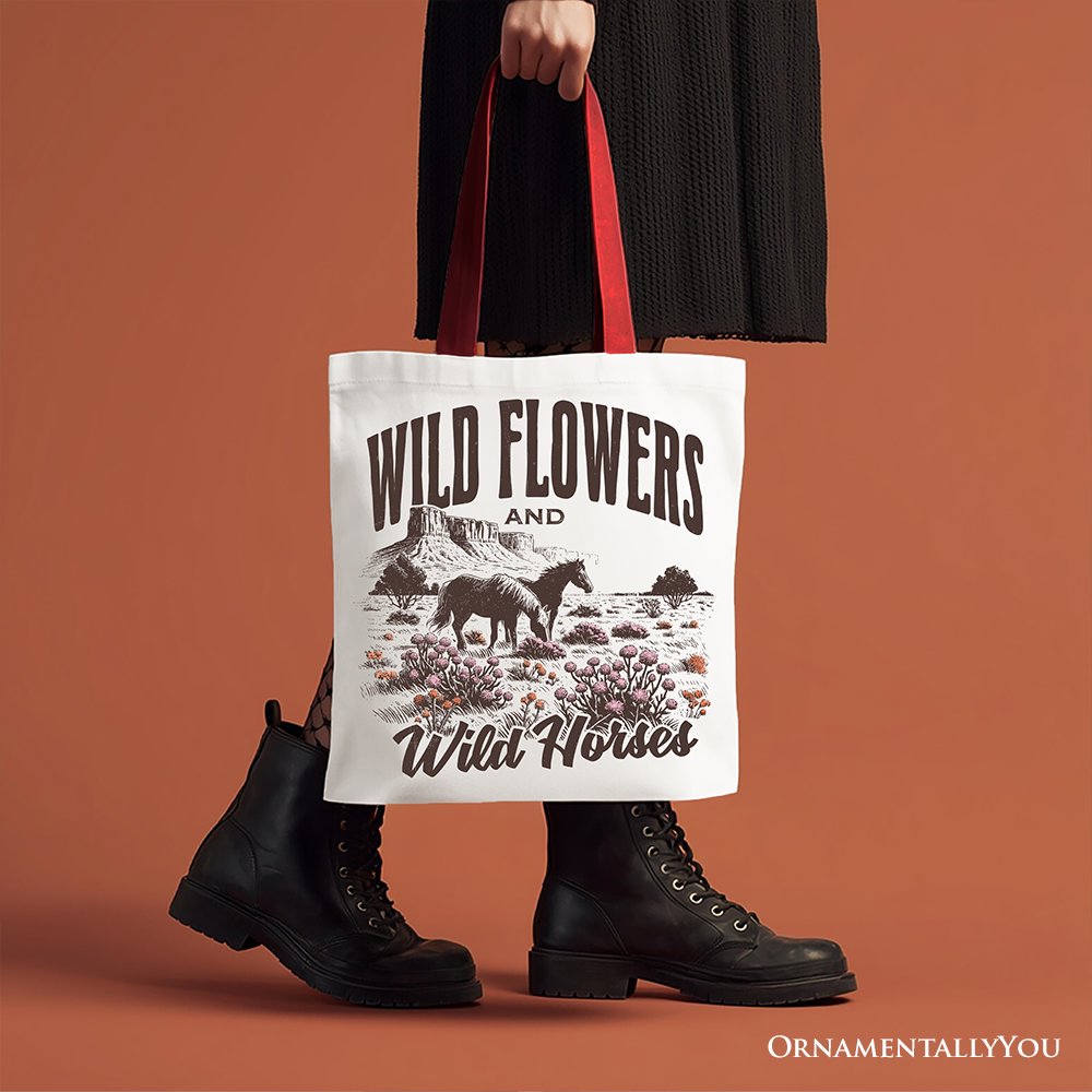 Wild Flowers and Wild Horses Canvas Tote Bag, Western Boho Gift