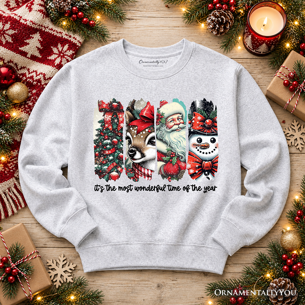 It's Most Wonderful Time Of The Year Sweatshirt, Reindeer, Santa, Snowman Vintage Sweater for Christmas