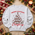 Merry Cluckin' Christmas Tree Sweatshirt, Funny Santa Hat Chicken Farmhouse Sweater