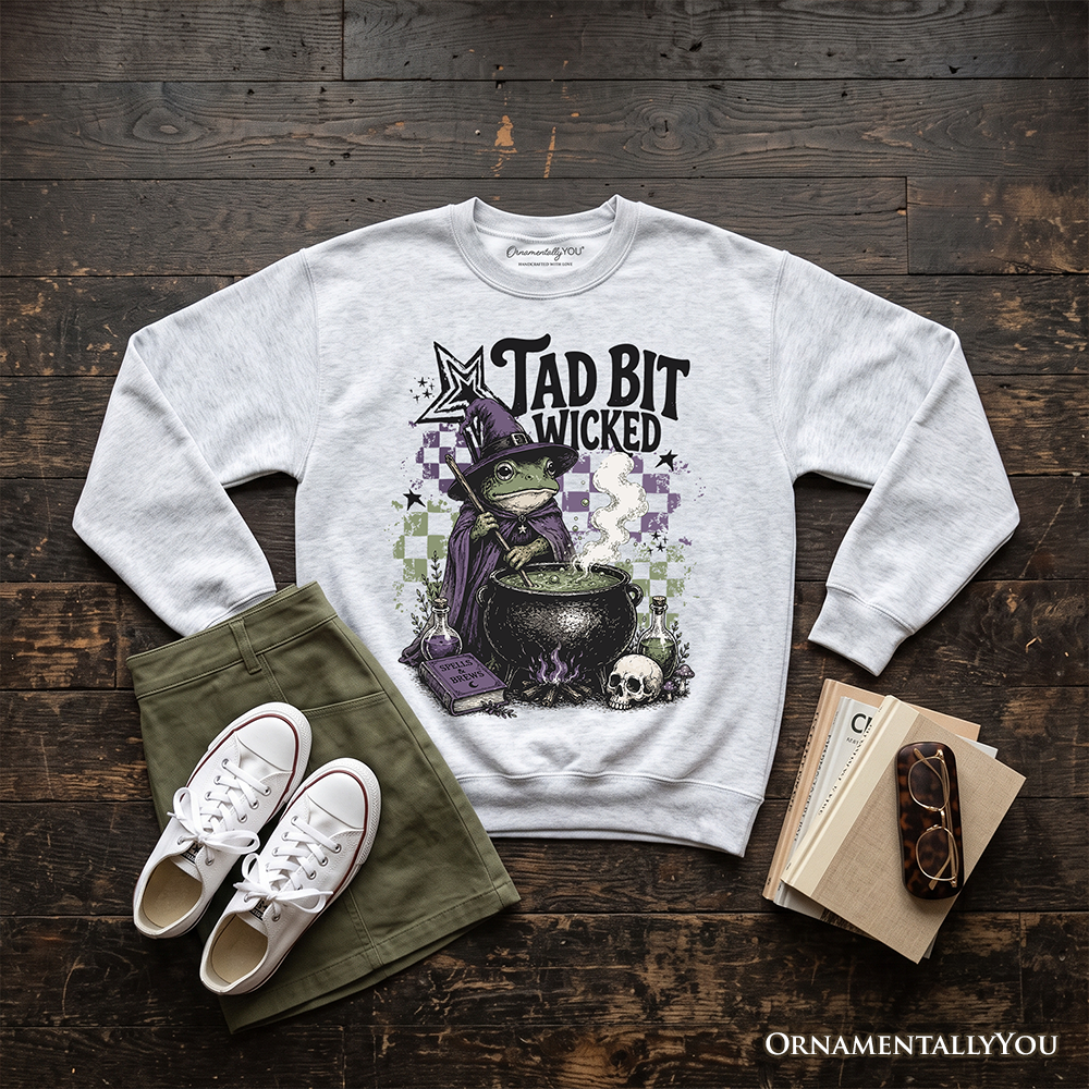 Tad Bit Wicked Frog Witch Sweatshirt, Spooky Halloween Cauldron Sweater