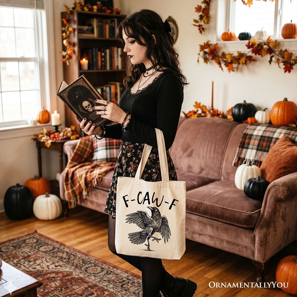 Gothic Raven F-CAW-F Tote Bag - Snarky Halloween Canvas Shopper