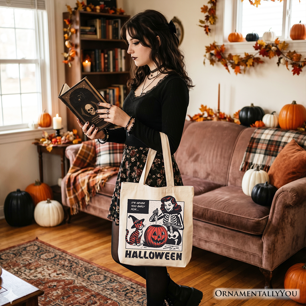 It's Never Too Early for Halloween Tote Bag, Retro Gift Shopper