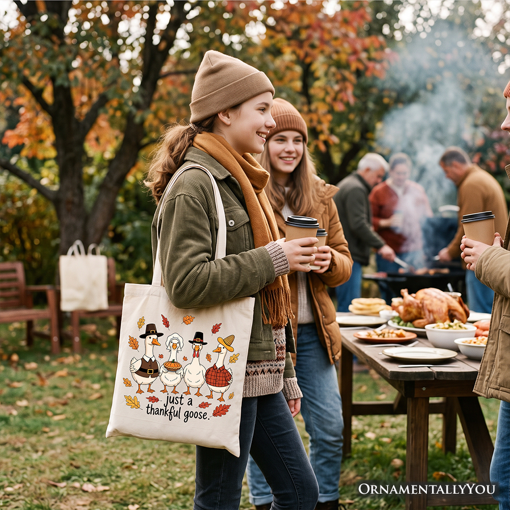 Just a Thankful Goose Tote Bag, Funny Thanksgiving Family Turkey Day Gift Shopper