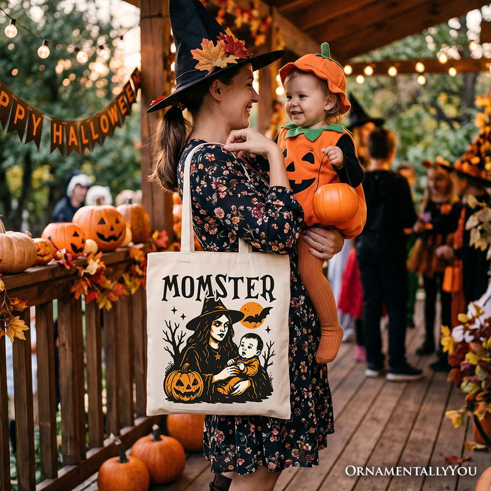 Momster Halloween Canvas Tote Bag, Witchy Shopper for Moms