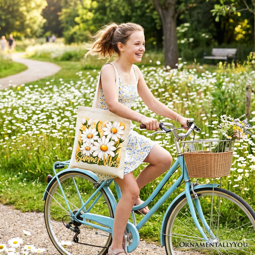Daisy Brushstroke Floral Tote Bag – Aesthetic Summer Picnic Shopper