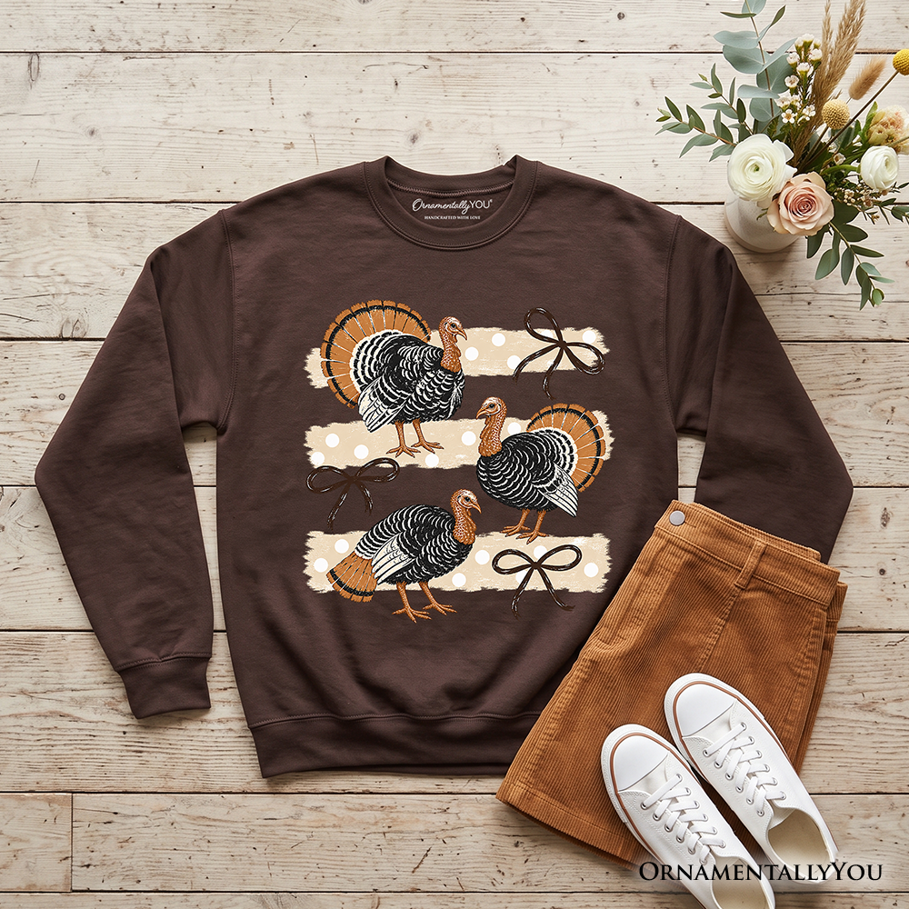 Turkey Bow Thanksgiving Sweatshirt, Coquette Fall Sweater
