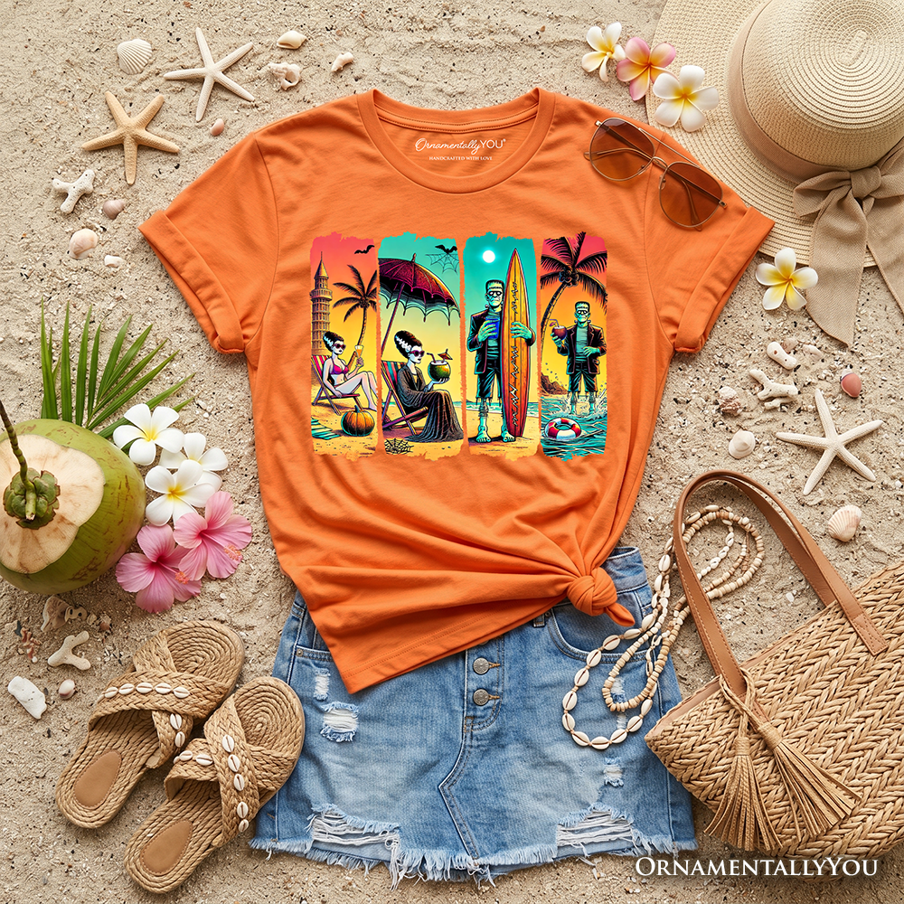 Kids Frankenstein Beach Vacation T-Shirt Retro Neon Surf Tee