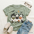 Kids Bookish Ghosts Reading T-Shirt, Checkered Halloween Witch Cat Youth Tee