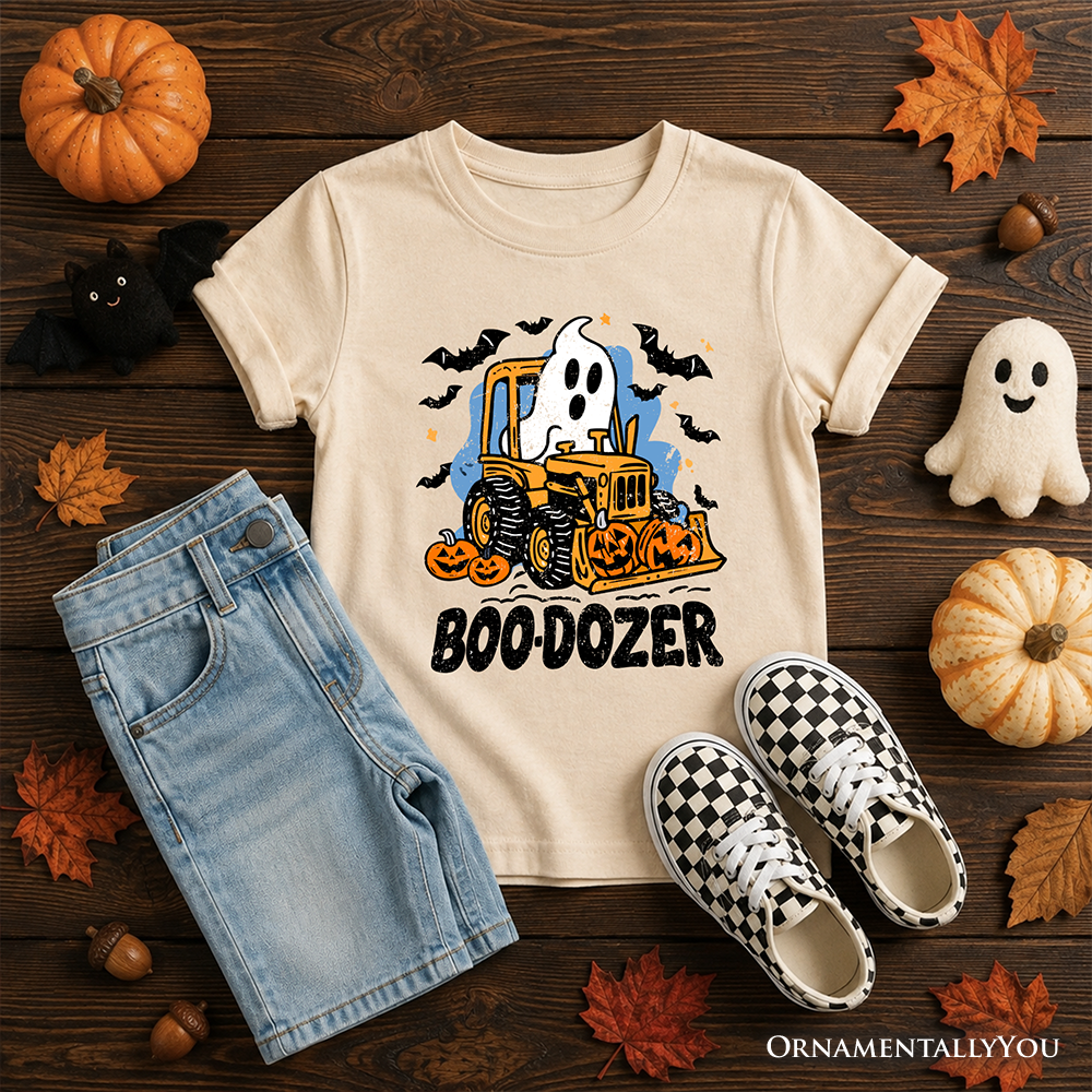 Boo Dozer Kids T-Shirt, Funny Halloween Construction Vehicle Tee for Youth Boys