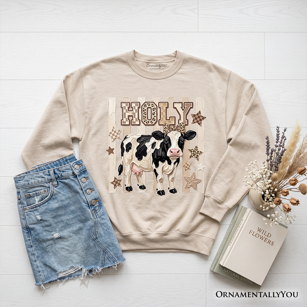 Holy Cow Coquette Sweatshirt, Leopard Bow Farm Animal Sweater
