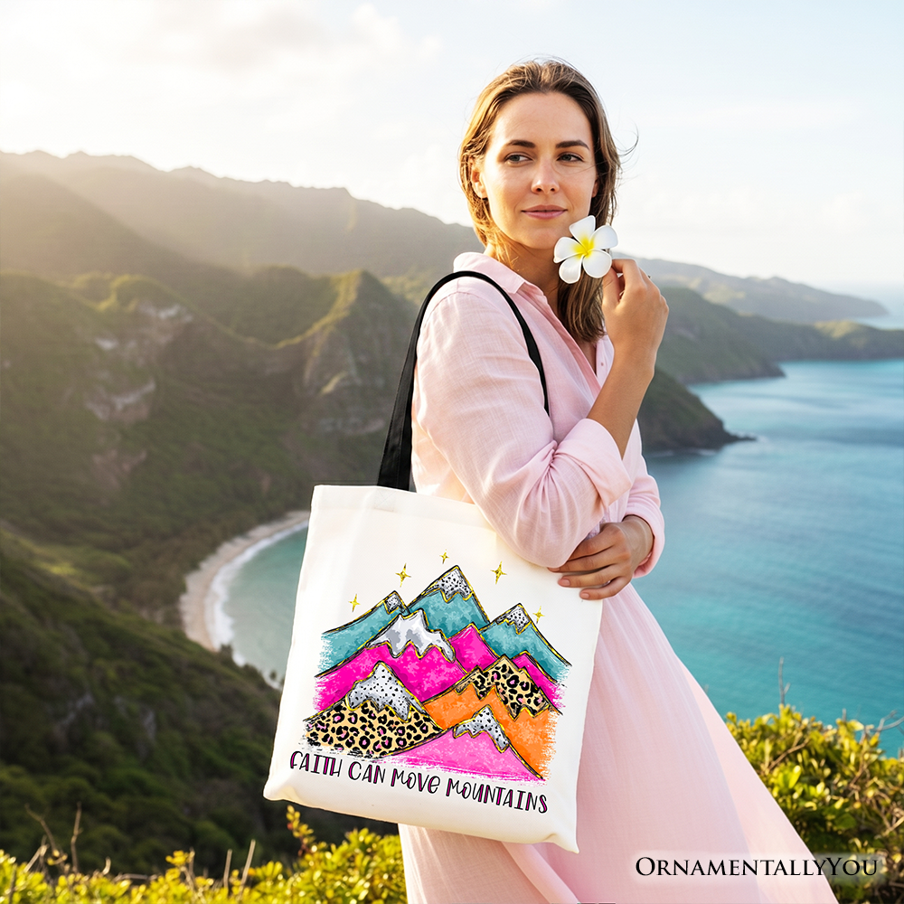 Faith Can Move Mountains Leopard Print Tote – Inspirational Gift