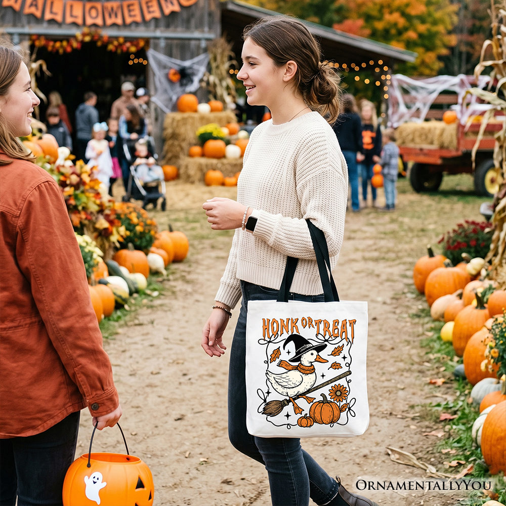 Honk or Treat Goose Tote Bag, Funny Halloween Bird Lover Shopper