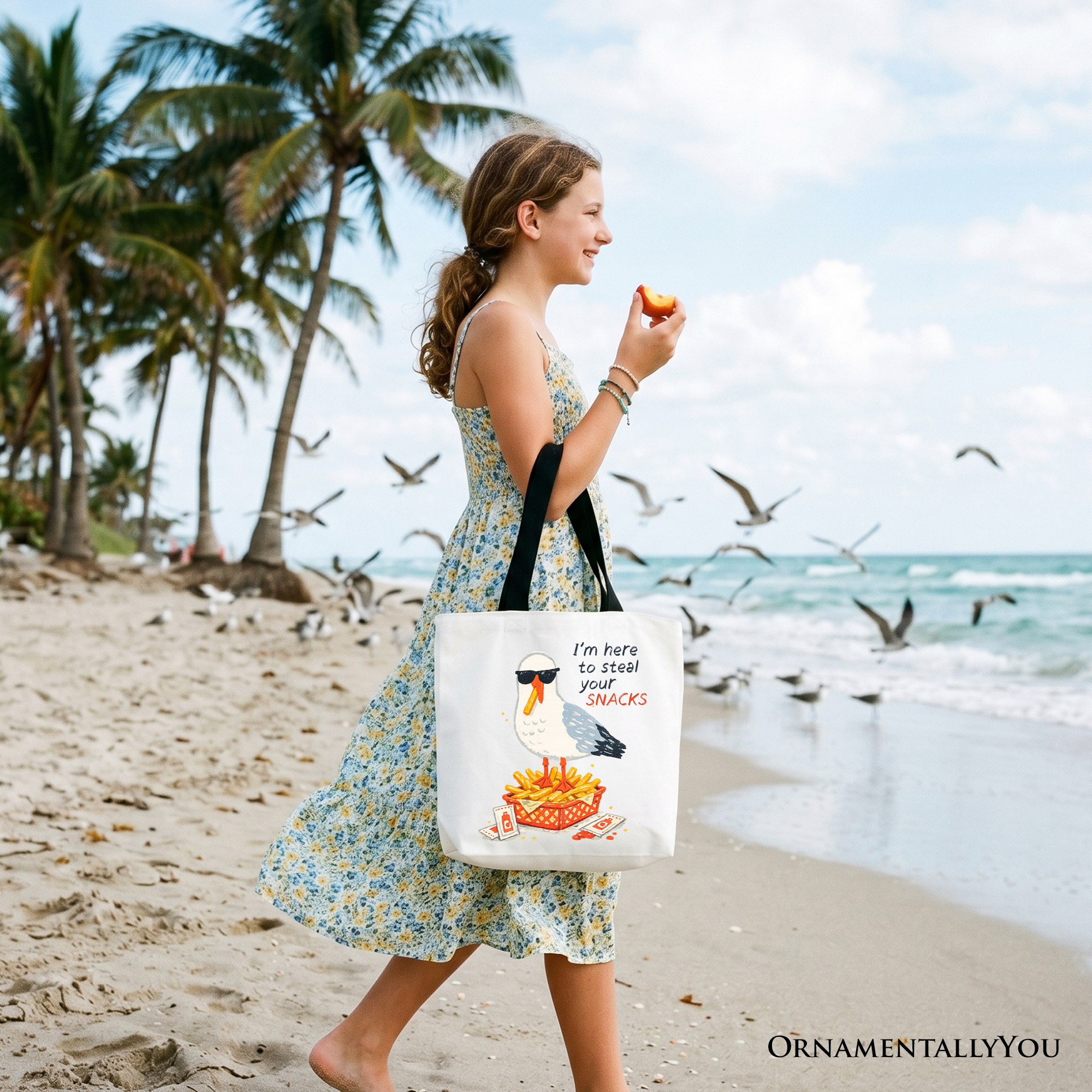 Funny Seagull Snack Tote Bag – Casual Beach Shopper for Summer