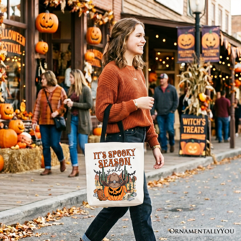 It's Spooky Season Y'all Canvas Tote, Western Halloween Bag