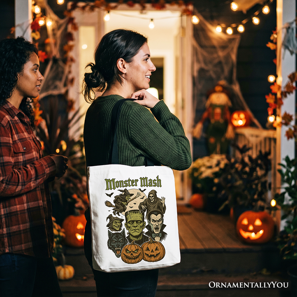 Monster Mash Classic Cream Tote Bag, Spooky Halloween Canvas Shopper
